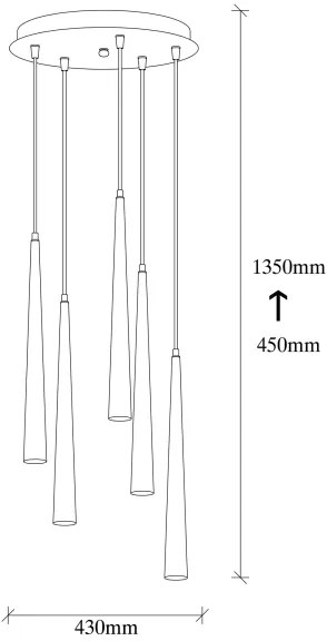 LED Luster na lanku UGUR 5xLED/3W/230V
