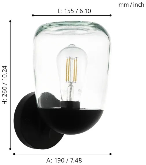 Eglo 98701 - Vonkajšie nástenné svietidlo DONATORI 1xE27/60W/230V IP44