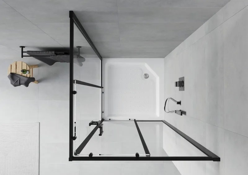 Mexen Rio štvorcový sprchovací kút 90 x 90 cm, transparentný, čierny + sprchová vanička, biela - 860-090-090-70-00-4510