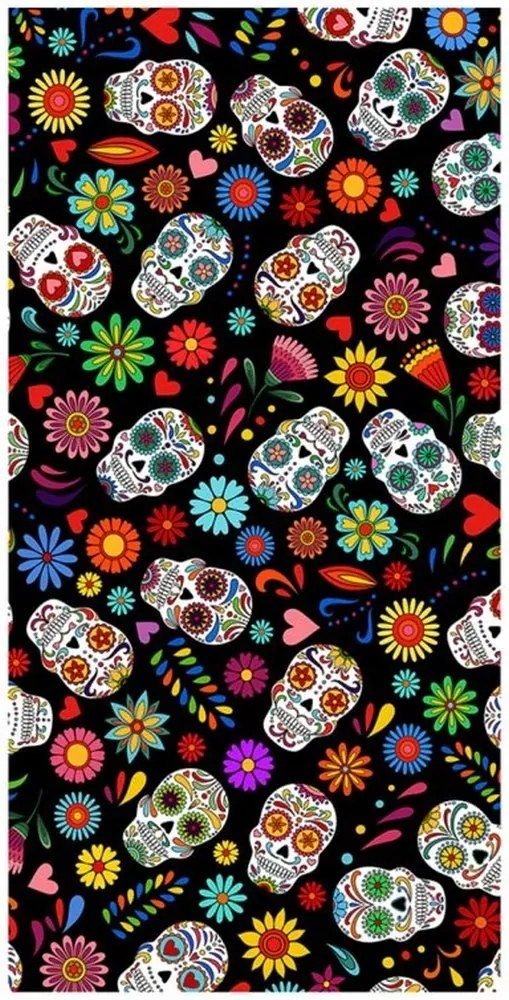 Bavlnená plážová osuška Lebky Sugar Skull Mexicana - 100% bavlna s gramážou 350 g/m², rozmer 70 x 140 cm
