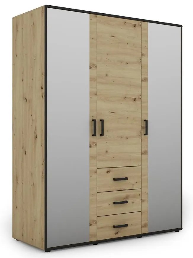 Skriňa Capannoli 3s 3d zrkadlo dub artisan/čierna