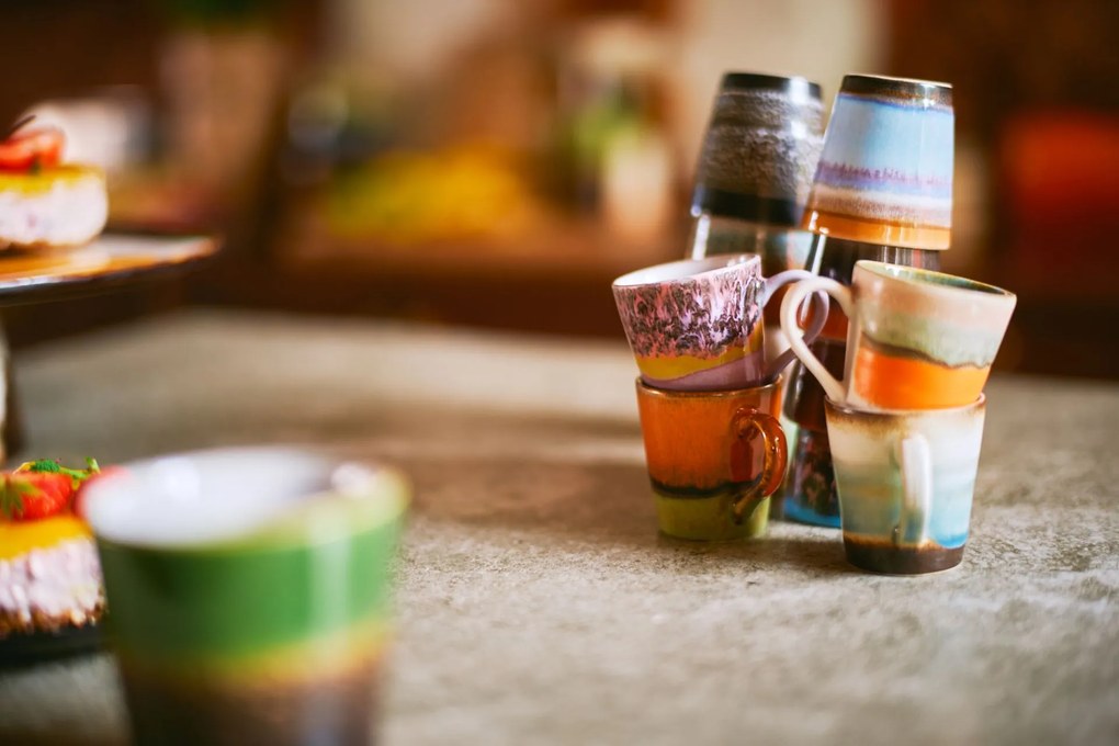 HK living Kameninový hrnček na espresso 70's Retro 80 ml – set 4 ks