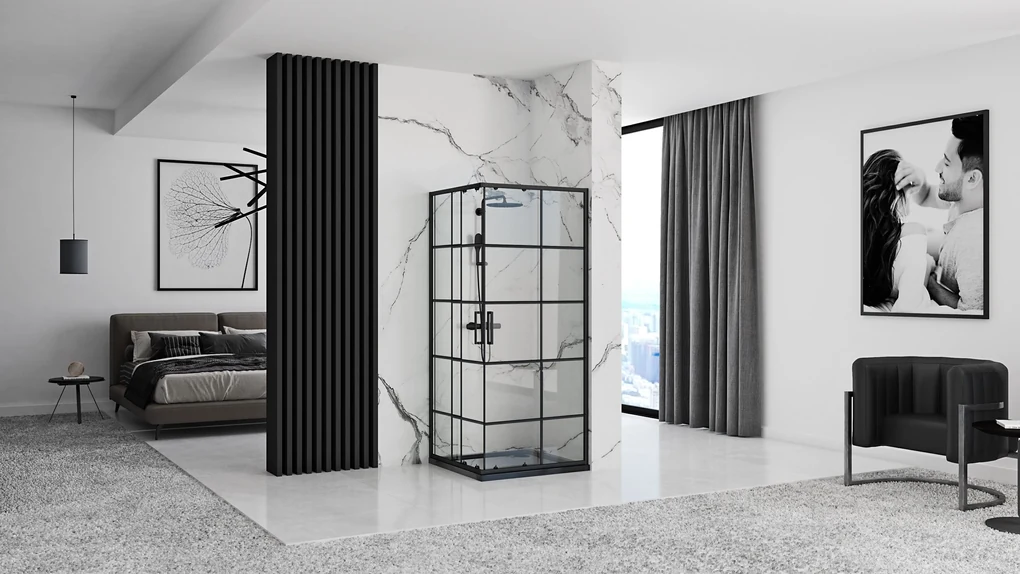 Rea Concept, sprchovací kút 80x80x190 cm, čierny profil + čierna sprchová vanička Savoy, KPL-K1004