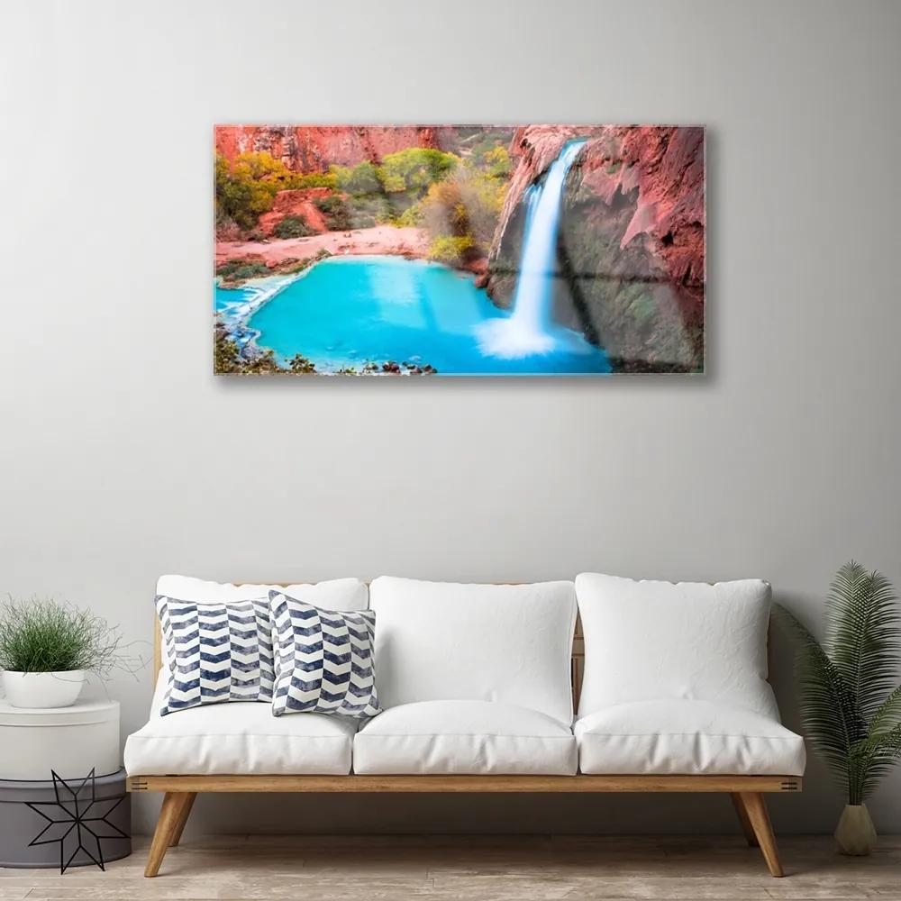 Obraz na akrylátovom skle Vodopád hory príroda 100x50 cm
