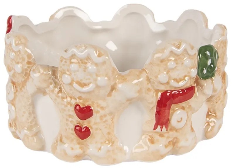 Bielo-hnedá keramická dóza s perníčkami - Ø14*7 cm