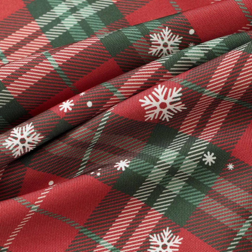 Goldea vianočný okrúhly teflónový obrus - červené káro s vločkami Ø 110 cm