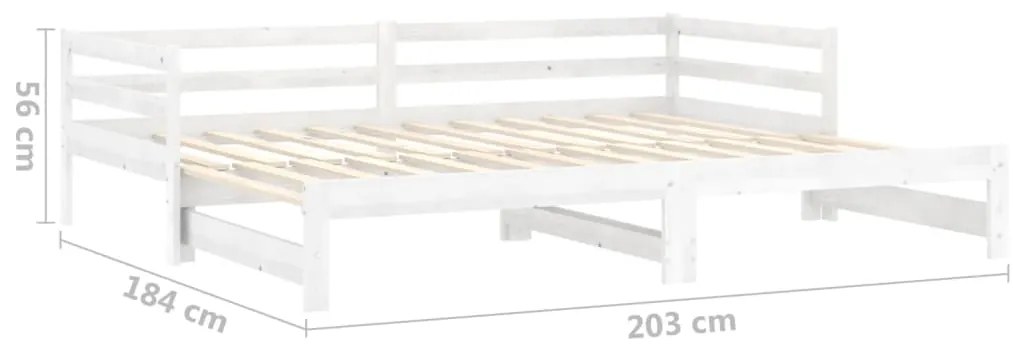 Rozkladacia denná posteľ 2x(90x200) cm, biela, borovicový masív
