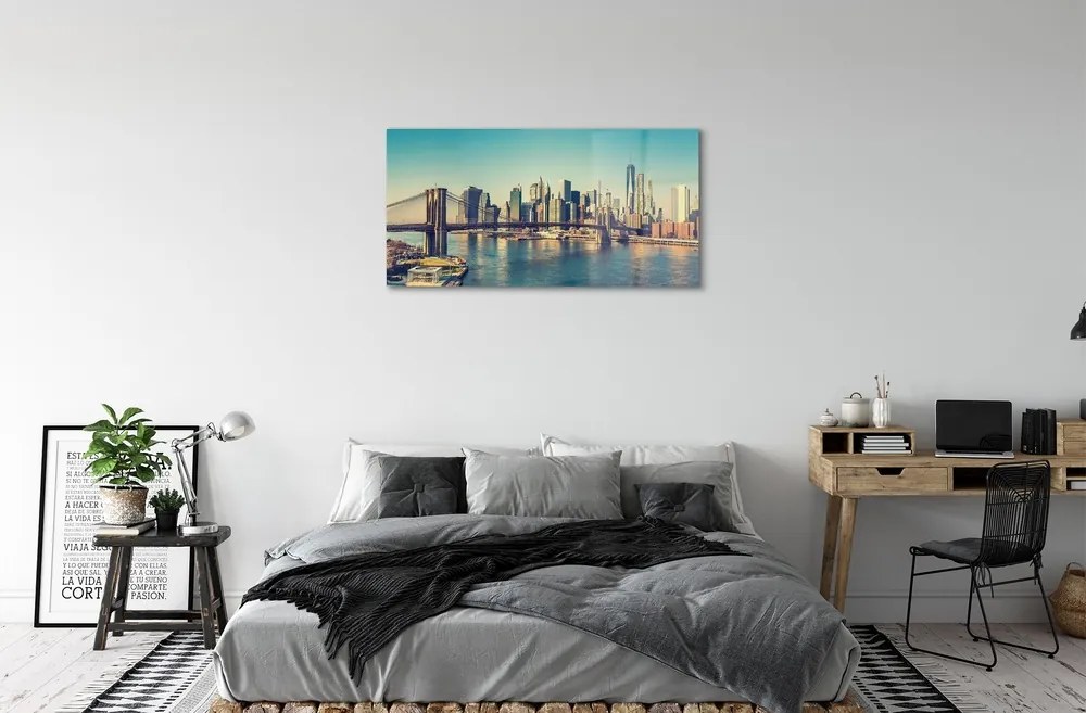 Sklenený obraz Panorama bridge river 120x60 cm