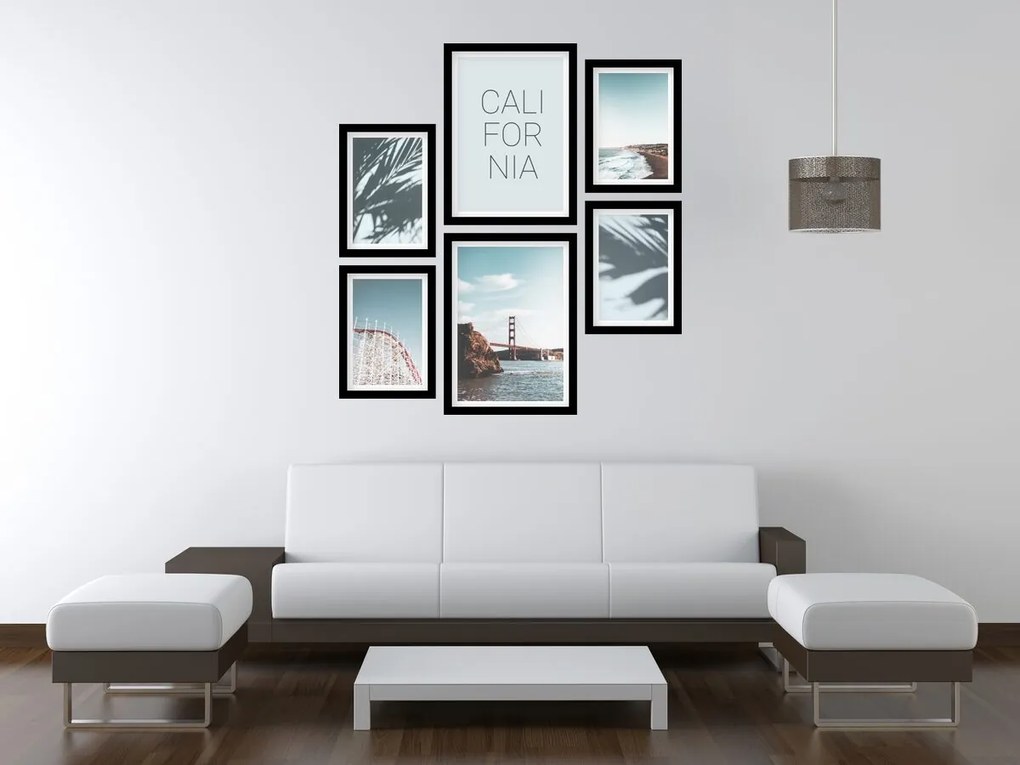 Gario Sada plagátov Pláže v Californii - 6 dielna Farba rámu: Zlatá, Rozmery: 85 x 92 cm