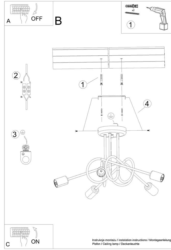 Stropné svietidlo Loop 5, čierne telo svietidla