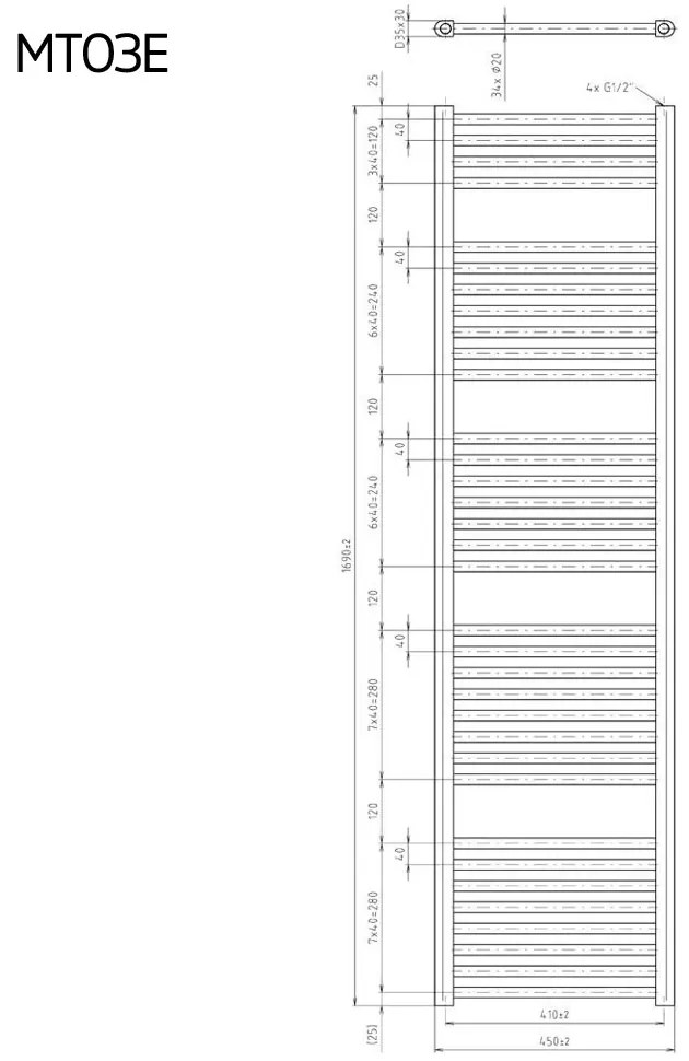 Mereo Mereo, Vykurovací rebrík rovný, 450x1690 mm, 700 W, biely, elektrický, MER-MT03E