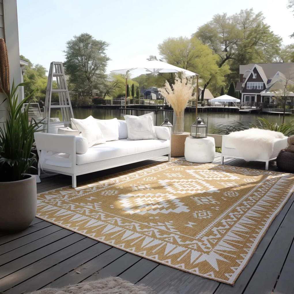 ELLE Decoration, Kusový koberec Gemini 106022 Ochre z kolekcie Elle – na von aj na doma, 80x150, žltá, chodba / predsieň