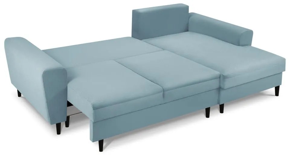 Svetlomodrá menčestrová rozkladacia/s úložným priestorom rohová pohovka (pravý roh/s leňoškou) Kyoto – Cosmopolitan Design