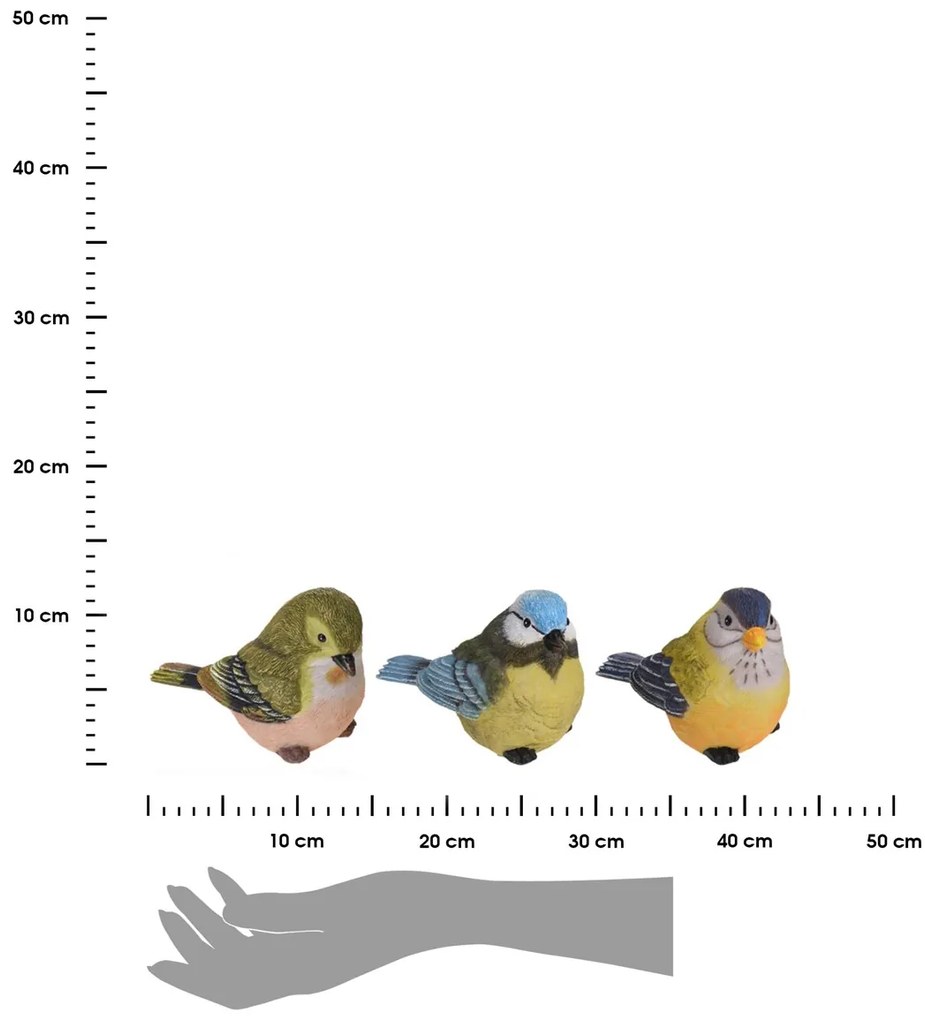 Záhradná figúrka z polistone Birds, sada 3ks, 9 cm, viacfarebná