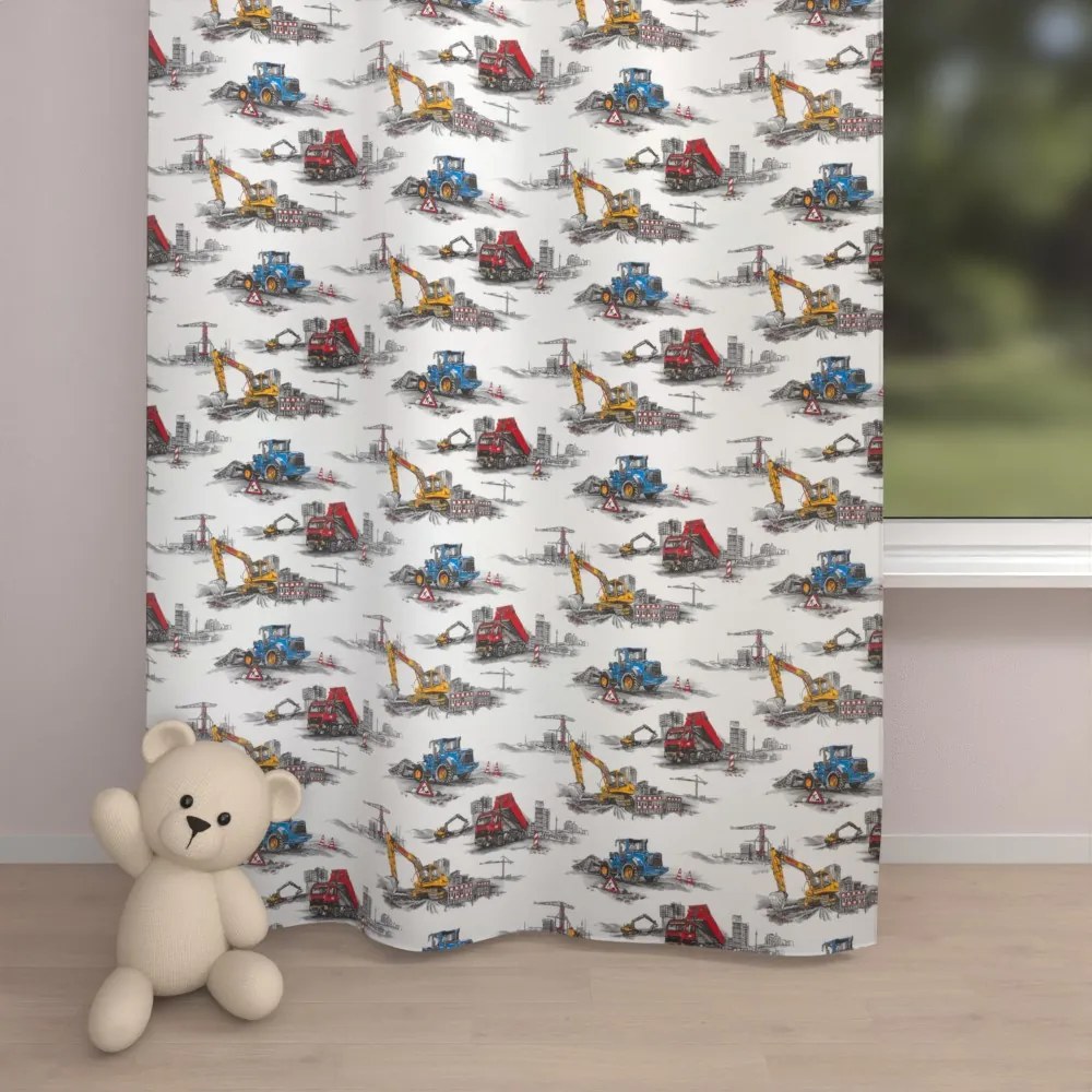 Biante Detský bavlnený záves Sandra SA-578 Nákladiaky a bagre na bielom 150x250 cm