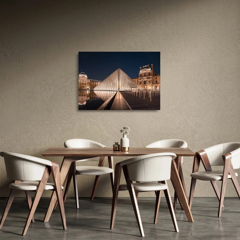 Sklenený obraz - Louvre v noci (70x50 cm)