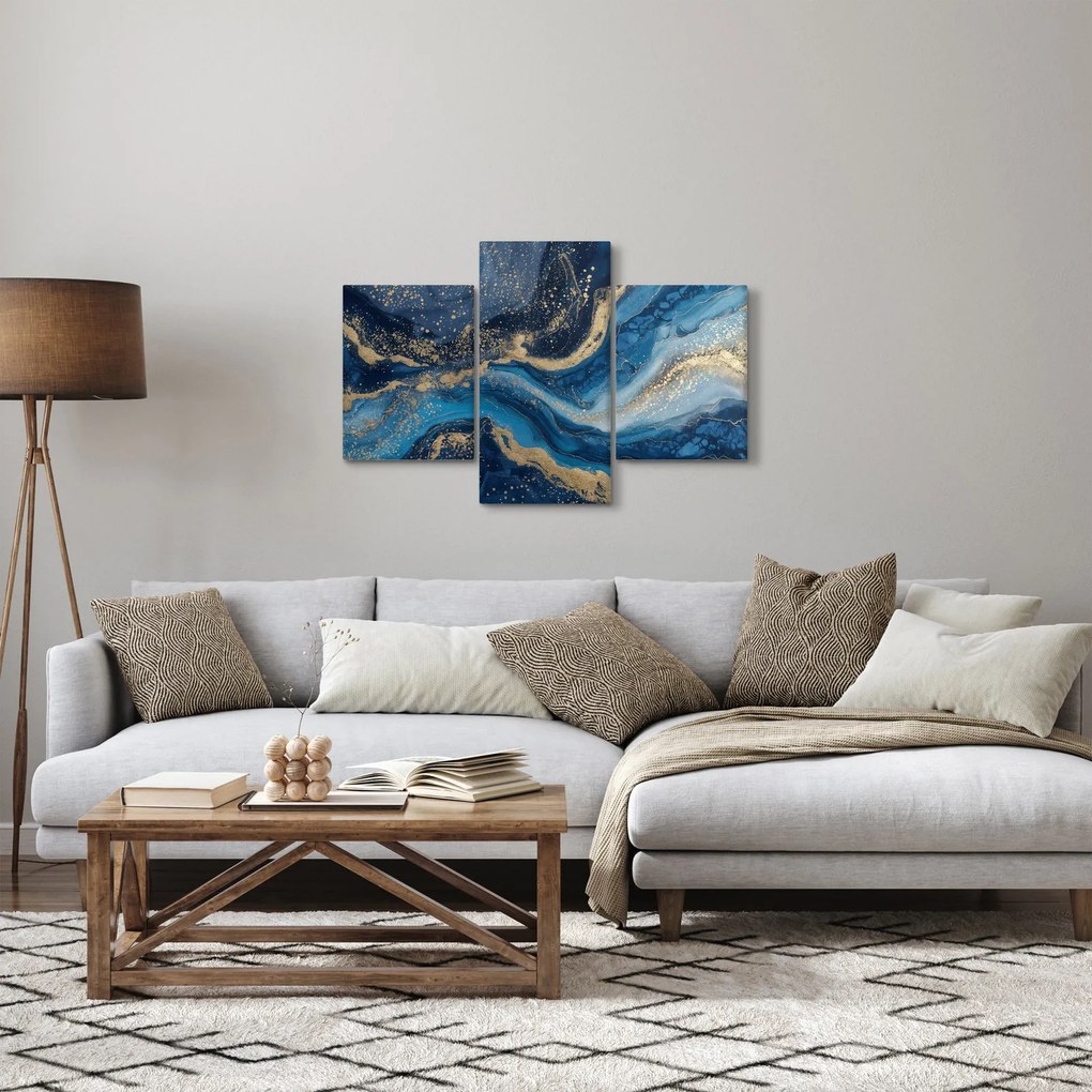 Obraz - Modrozlatý abstraktný mramor (90x60 cm)