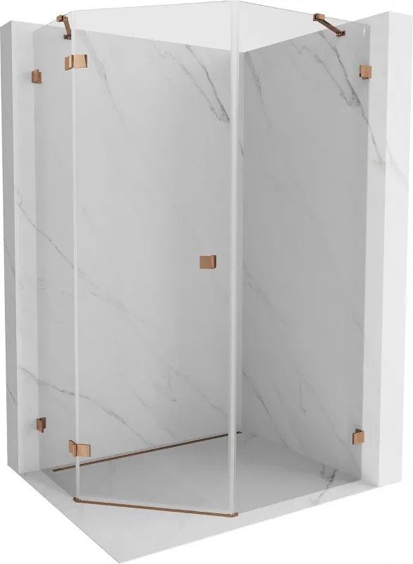 Mexen Lunar, päťuholníkový sprchový kút s ľavým sklonom 80 x 90 cm, 8mm číre sklo, profil ružové zlato, 831-080L-090P-60-00-L