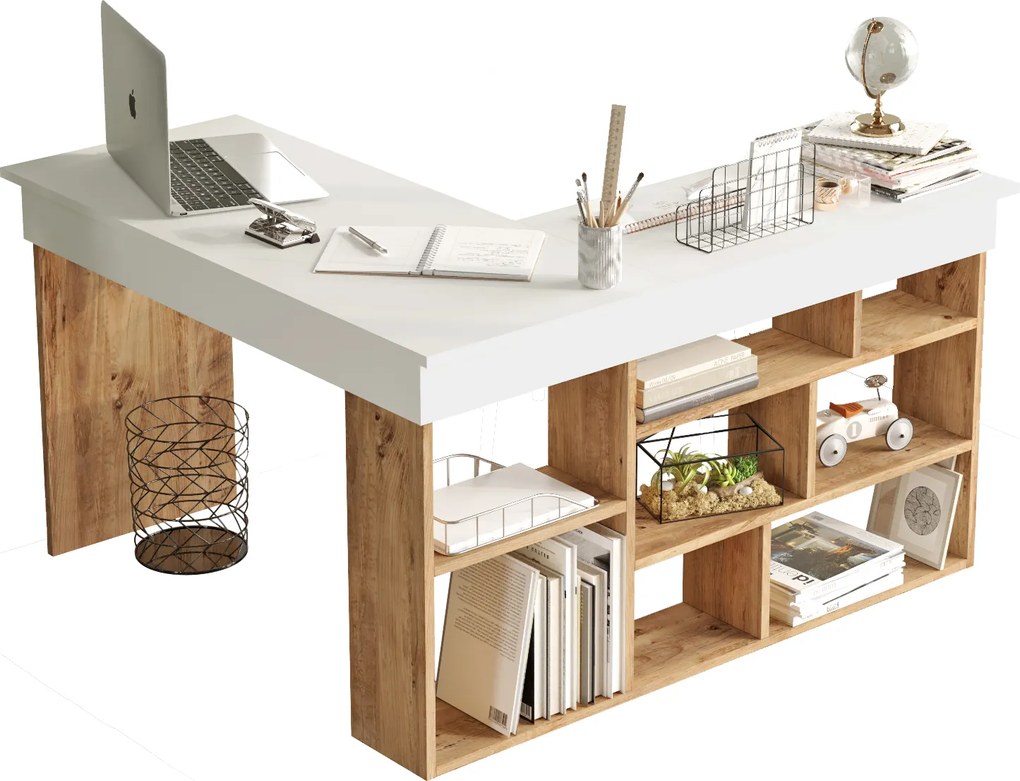 Rohový písací stôl Houseland Rex borovica Atlantic/biely