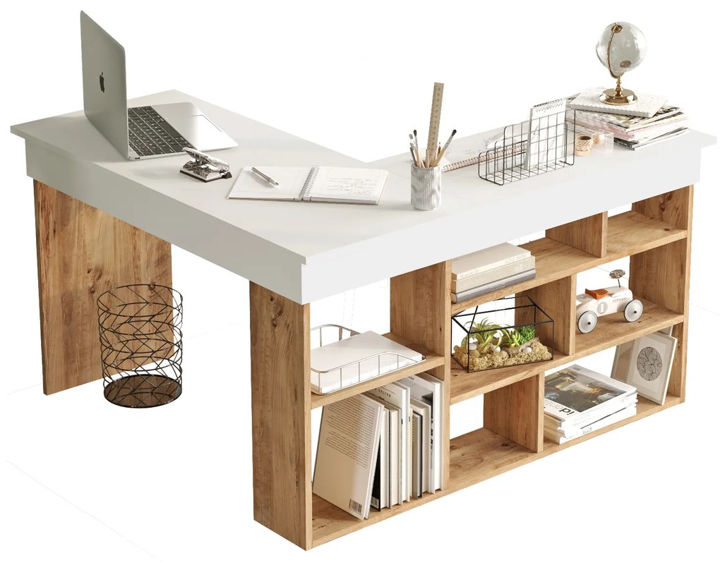 Rohový psací stůl Houseland Rex borovice Atlantic/bílý