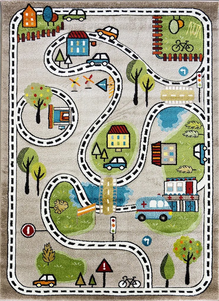 Detský koberec Smart Kids 22919 béžový – motív autoškoly, obdĺžnik Rozmer: 120x180 cm