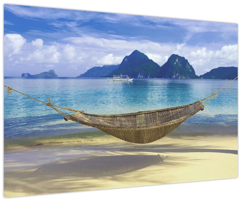 Obraz - Obraz hojdacej siete na pláži 2 (90x60 cm)