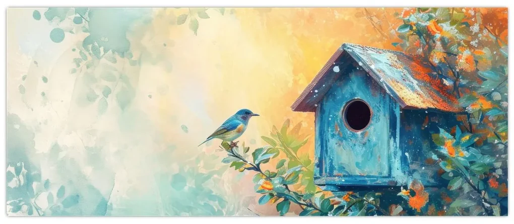Obraz - Vtáčia búdka, akvarel (120x50 cm)