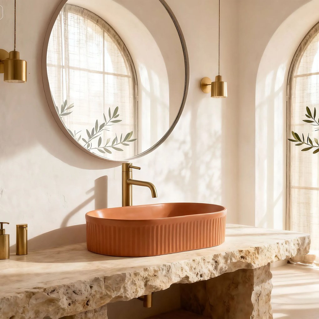 Rea Vanda, umývadlo na dosku 490x310x130 mm, oranžová matná, REA-U6377