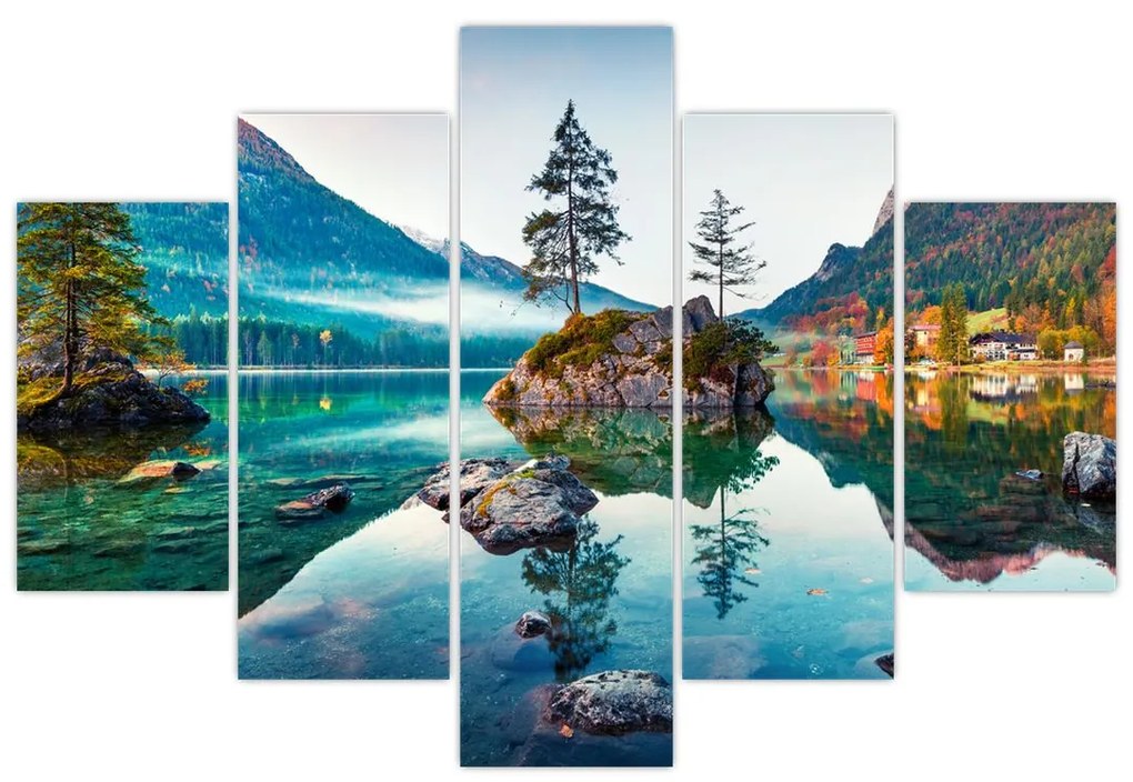 Obraz - Jazero Hintersee, Bavorské Alpy, Rakúsko (150x105 cm)