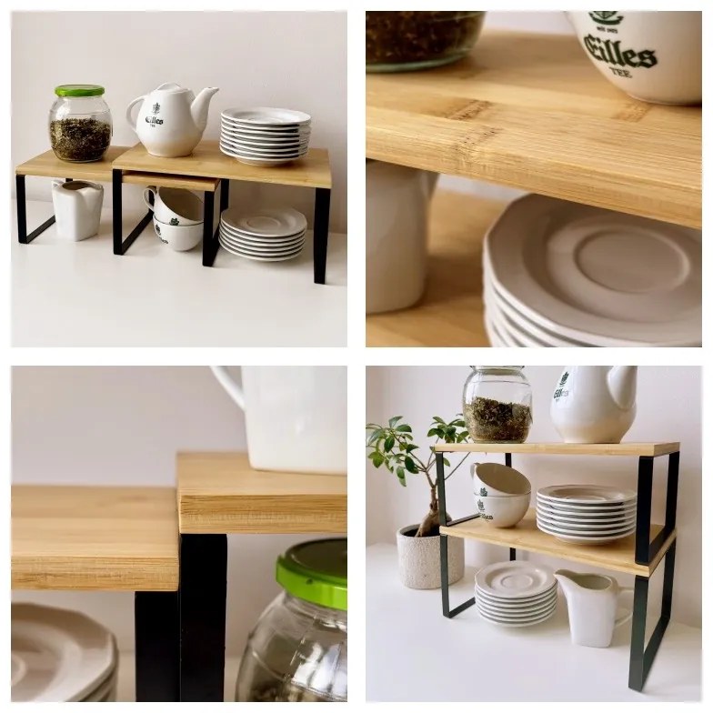 Súprava 2 ks kuchynských políc GINGER čierna/hnedá