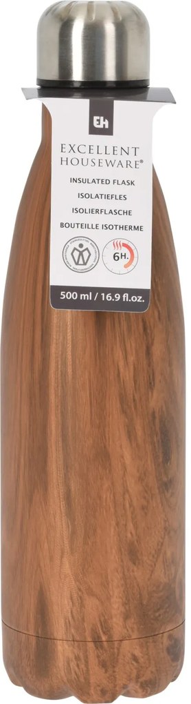 Excellent Houseware Vákuová flaška na pitie, 500 ml Farba: Burl drevo