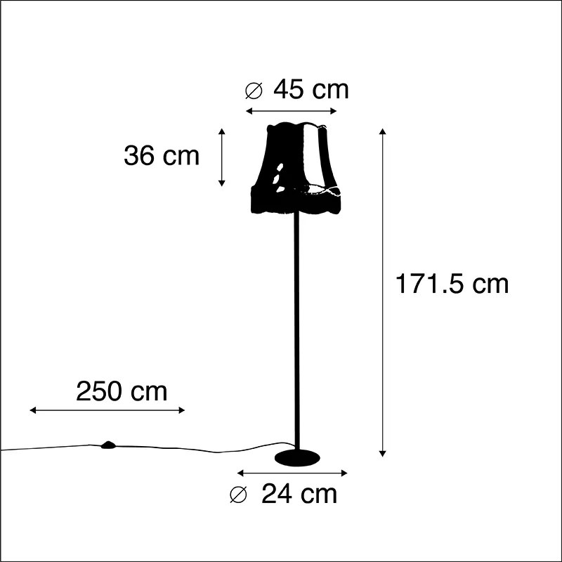 Retro stojaca lampa čierna s tienidlom v štýle babičky zlatá 45 cm - Simplo