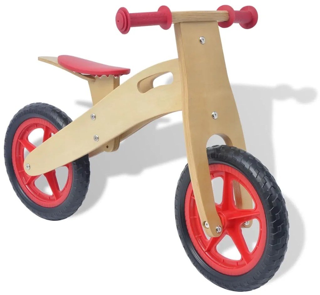 vidaXL Červený drevený balančný bicykel