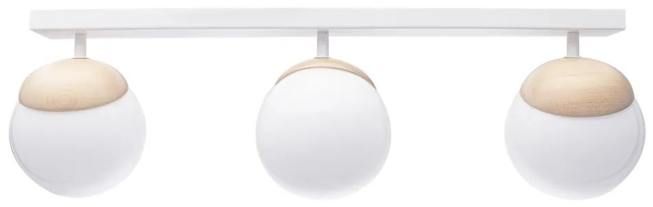 EUlight Stropné svietidlo Sfera, 3x biele sklenené tienidlo, w/drevo