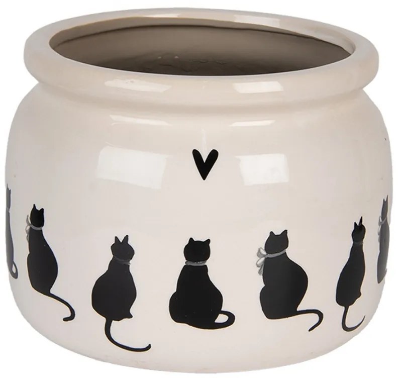 Béžový obal na kvetináč s mačkami a srdiečkom Dog&Cat L - Ø 20*15 cm