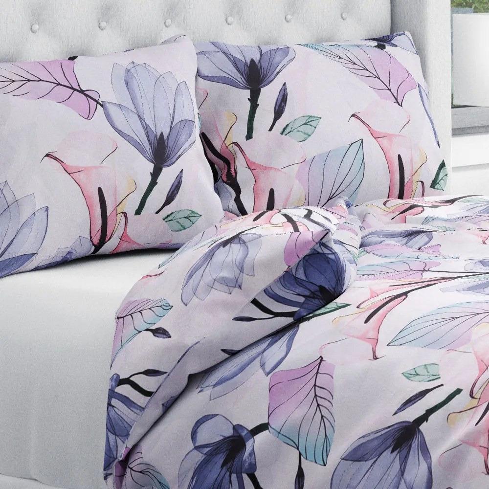 Biante Bavlnené posteľné obliečky Sandra SA-333 Veľké kvety magnólie a kaly Predĺžené 140x220 a 70x90 cm