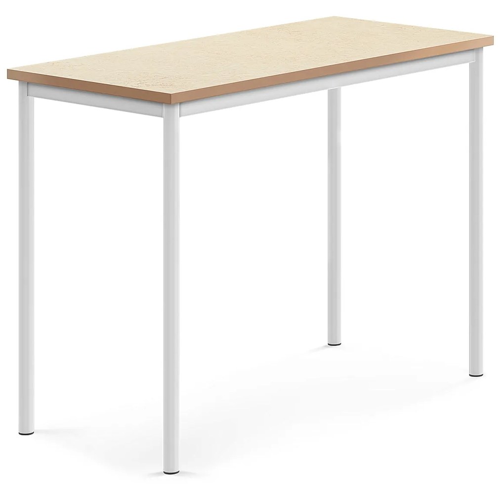 Stôl SONITUS, 1200x600x900 mm, linoleum - béžová, biela