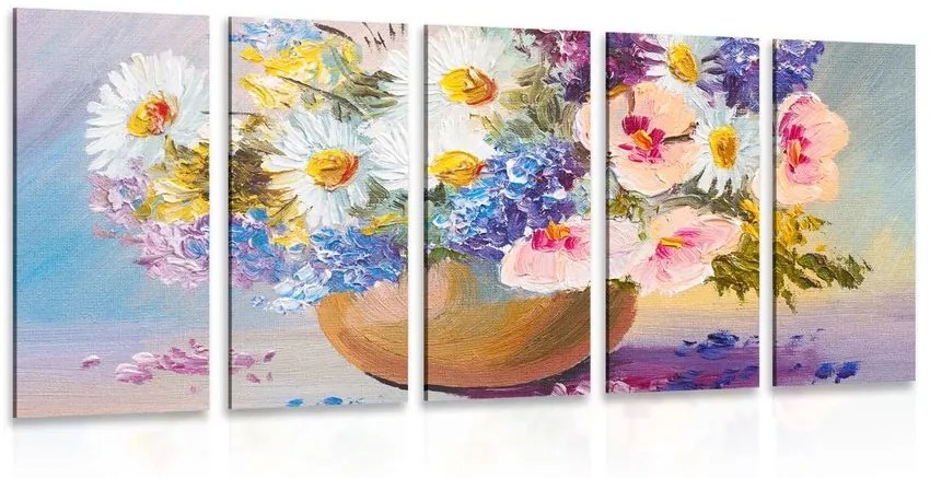5-dielny obraz olejomaľba letných kvetov - 200x100