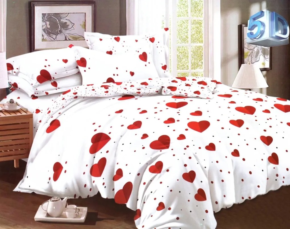 DomTextilu Romantické biele posteľné obliečky s červenými srdciami 3 časti: 1ks 160 cmx200 + 2ks 70 cmx80 Biela 40215-184878