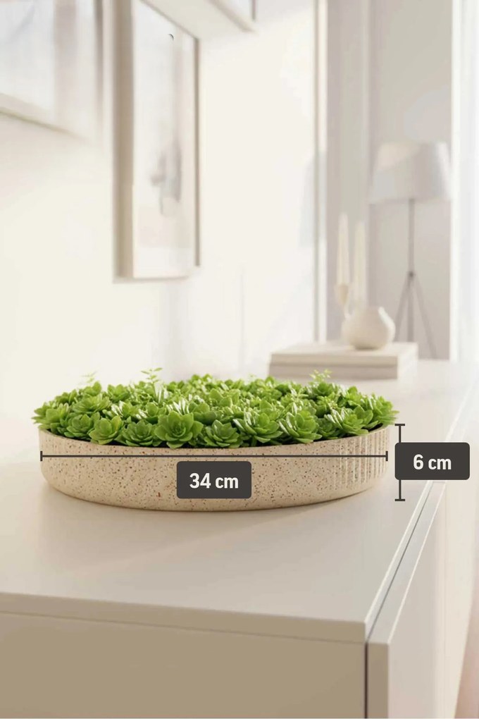 Dekoračná miska ORYVEN, sklolaminát s drážkami, priemer 30 cm, béžová