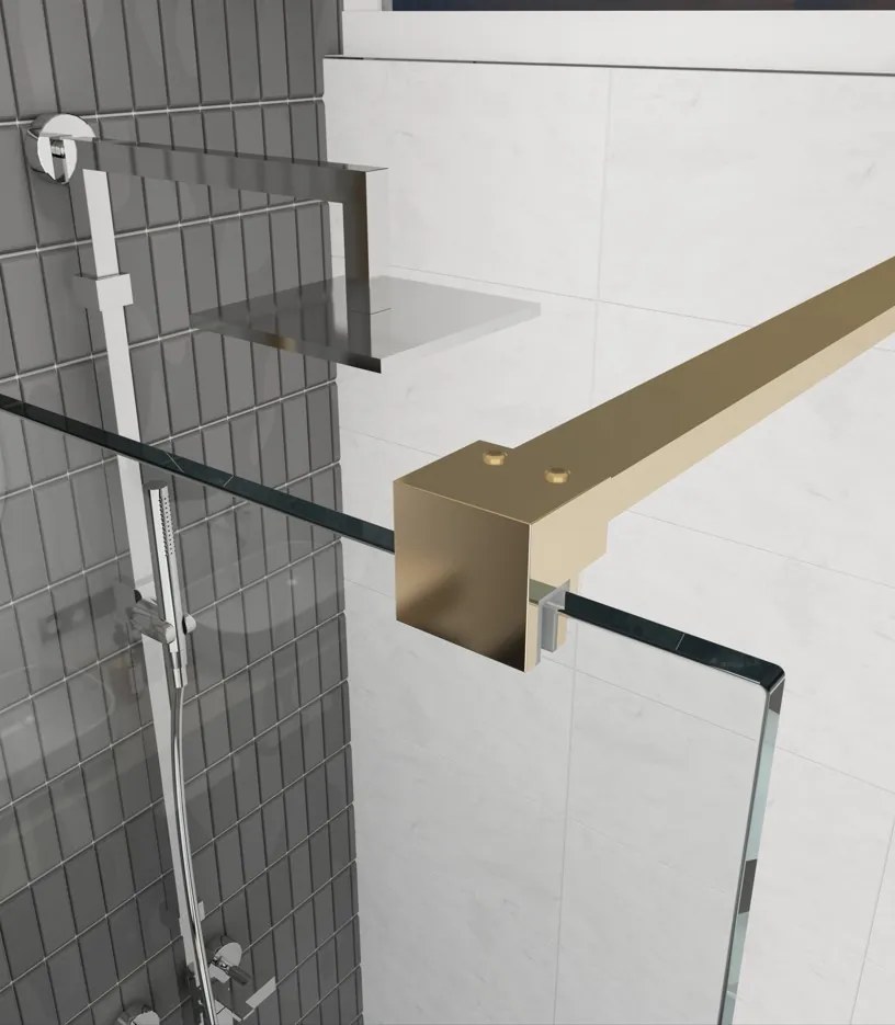 Erga Paris, sprchová zástena Walk-In 100x200 cm, 8mm číre/mliečne sklo, zlatý lesklý profil, ERG-V02-PARIS-100x200-MF-GD