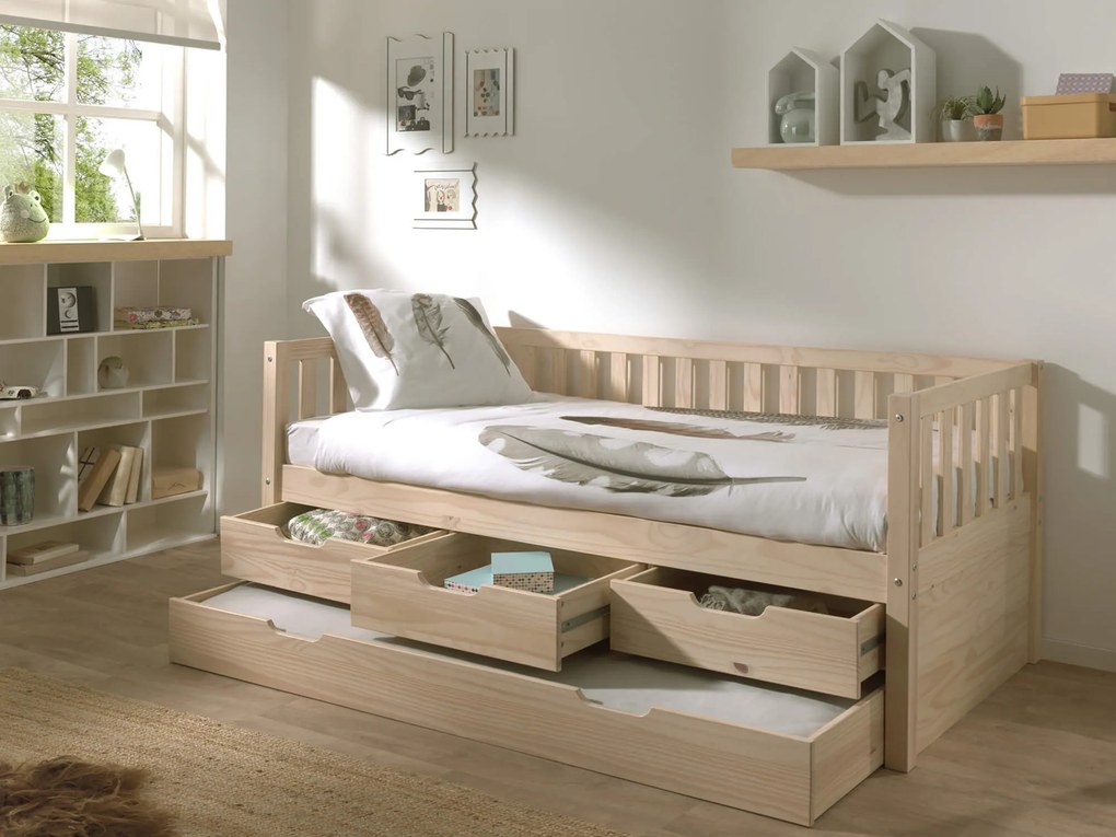 Detská posteľ ferizo dva rady šuplíkov 90 x 200 cm hnedá MUZZA