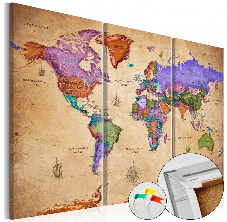 Artgeist Obraz na korku - Colourful Travels (3 Parts) [Cork Map] Veľkosť: 120x80