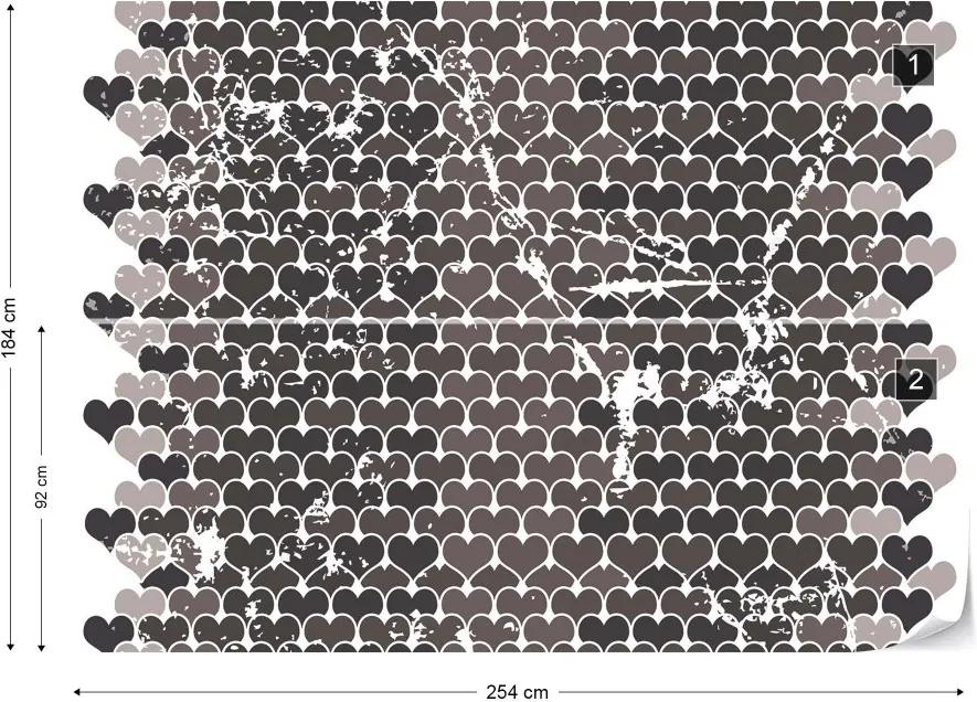 Fototapeta GLIX - Retro Hearts Pattern  + lepidlo ZADARMO Papírová tapeta  - 254x184 cm