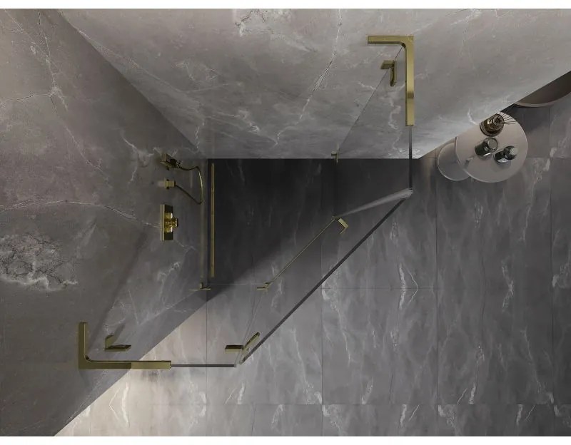 Mexen Lunar, L päťuholníkový sprchový kút naklápací doľava 100 x 100 cm, 8mm číre sklo, zlatý profil, 831L-100L-100P-50-00-L