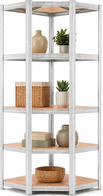 Akcia 5x Regál 180x90x40 cm rohový pozinkovaný 5-polícový, nosnosť 875 kg