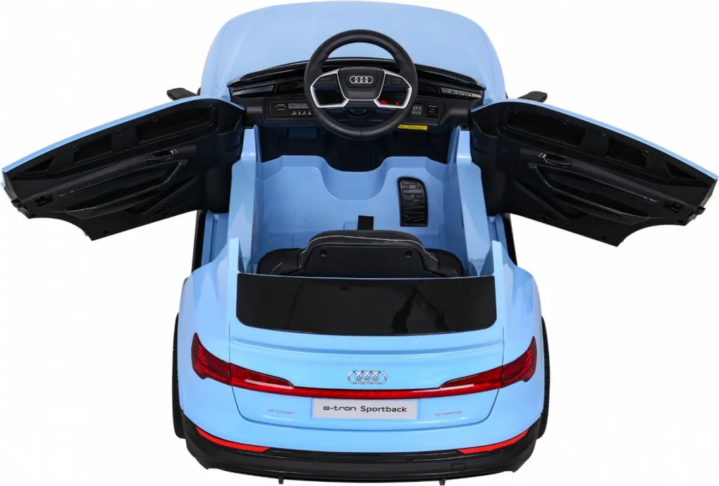 Ramiz Audi E-Tron Sportback pre deti modré + na diaľkové ovládanie + pohon 4x4 + pomalý štart + rádio MP3 + LED