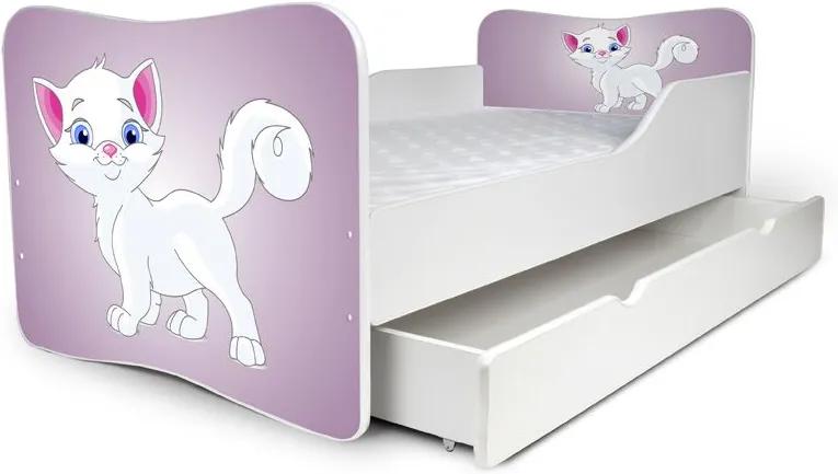 MAXMAX Detská posteľ so zásuvkou BIELA ​​MAČIČKA + matrac ZADARMO