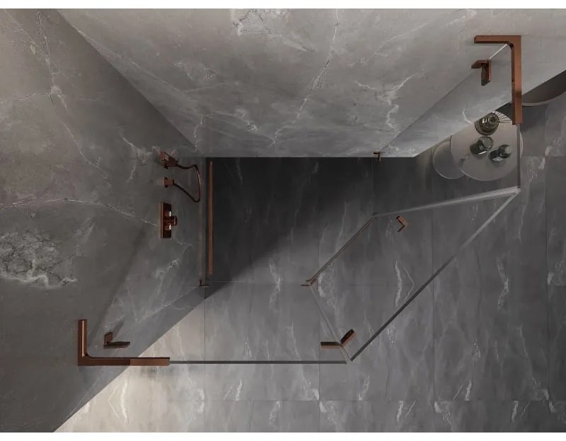 Mexen Lunar, L päťuholníkový sprchový kút naklápací doľava 90 x 80 cm, 8mm číre sklo, profil ružové zlato, 831L-090L-080P-60-00-L