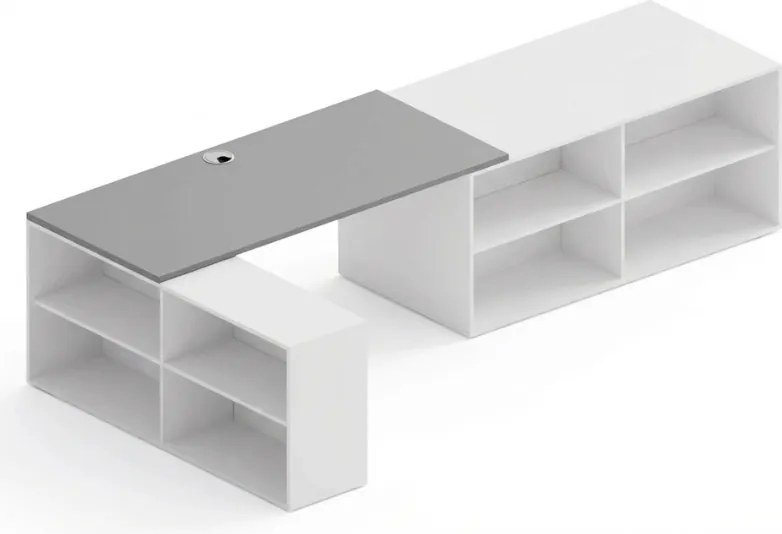 Kancelársky písací stôl s úložným priestorom BLOCK B02, 320x160 cm, biela/grafit